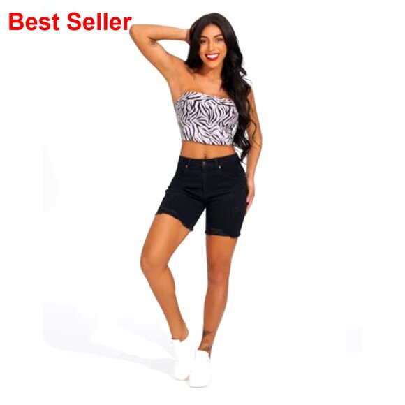 Women's Casual Summer Ripped High Waisted Stretch Distressed Frayed Raw Hem - Picture 2 of 7